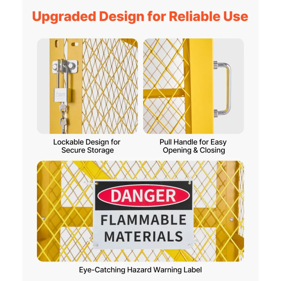 VEVOR Vertical Cylinder Storage Cabinet, 31"L x 30"W x 65"H, 9 Cylinder Capacity, Propane Storage Cage with Chain, Lock and Keys, Yellow Powder-Coated Carbon Steel, for Propane, Oxygen, Nitrogen