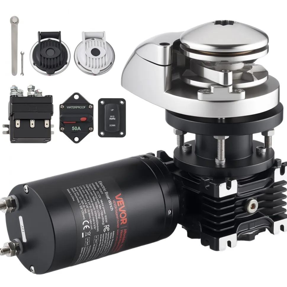 VEVOR Vertical Fishing Windlass, 12V DC 1100W, Windlass Anchor Systems Fit for 1/4-Inch Chain or 9/16 & 5/8 Inch Nylon Rope, Max Pull 700 lbs, 316 Stainless Steel Construction, for Boats 20-36 ft
