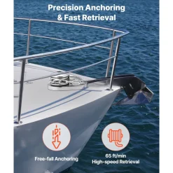 VEVOR Vertical Fishing Windlass, 12V DC 1100W, Windlass Anchor Systems Fit for 1/4-Inch Chain or 9/16 & 5/8 Inch Nylon Rope, Max Pull 700 lbs, 316 Stainless Steel Construction, for Boats 20-36 ft