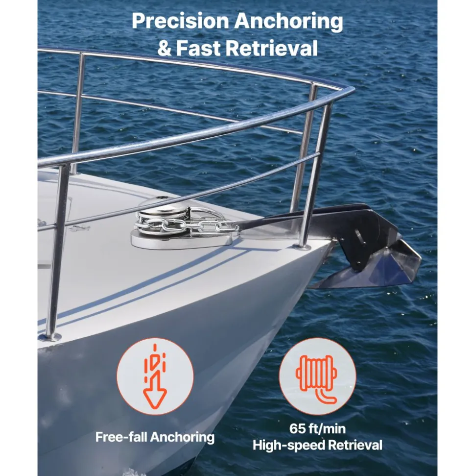 VEVOR Vertical Fishing Windlass, 12V DC 1100W, Windlass Anchor Systems Fit for 1/4-Inch Chain or 9/16 & 5/8 Inch Nylon Rope, Max Pull 700 lbs, 316 Stainless Steel Construction, for Boats 20-36 ft