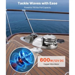 VEVOR Vertical Fishing Windlass, 12V DC 1100W, Windlass Anchor Systems Fit for 1/4-Inch Chain or 9/16 & 5/8 Inch Nylon Rope, Max Pull 700 lbs, 316 Stainless Steel Construction, for Boats 20-36 ft