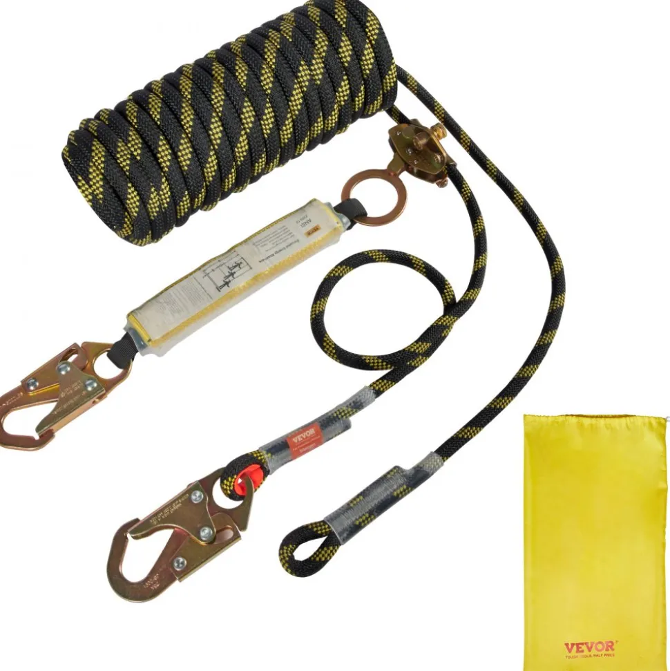 VEVOR Vertical Lifeline Assembly, 0.55'' x 50' Fall Protection Rope with 30 KN Breaking Tension, Polyester Roofing Rope with Steel Snap Hooks, Rope Grab, and Shock Absorber, ANSI Compliant