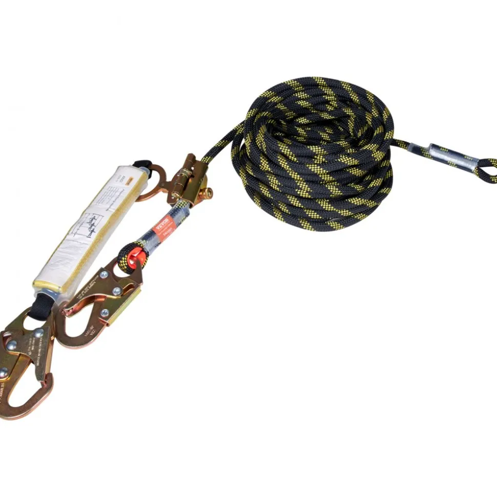 VEVOR Vertical Lifeline Assembly, 0.55'' x 50' Fall Protection Rope with 30 KN Breaking Tension, Polyester Roofing Rope with Steel Snap Hooks, Rope Grab, and Shock Absorber, ANSI Compliant