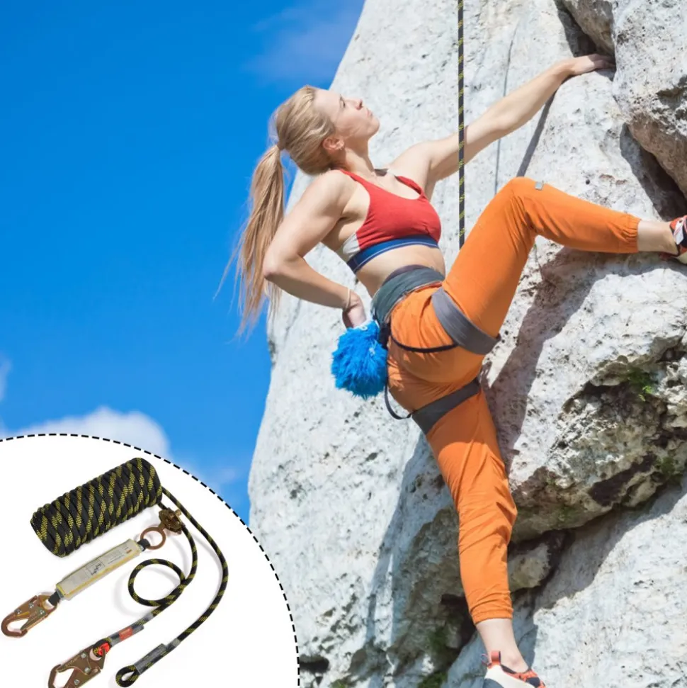 VEVOR Vertical Lifeline Assembly, 0.55'' x 50' Fall Protection Rope with 30 KN Breaking Tension, Polyester Roofing Rope with Steel Snap Hooks, Rope Grab, and Shock Absorber, ANSI Compliant