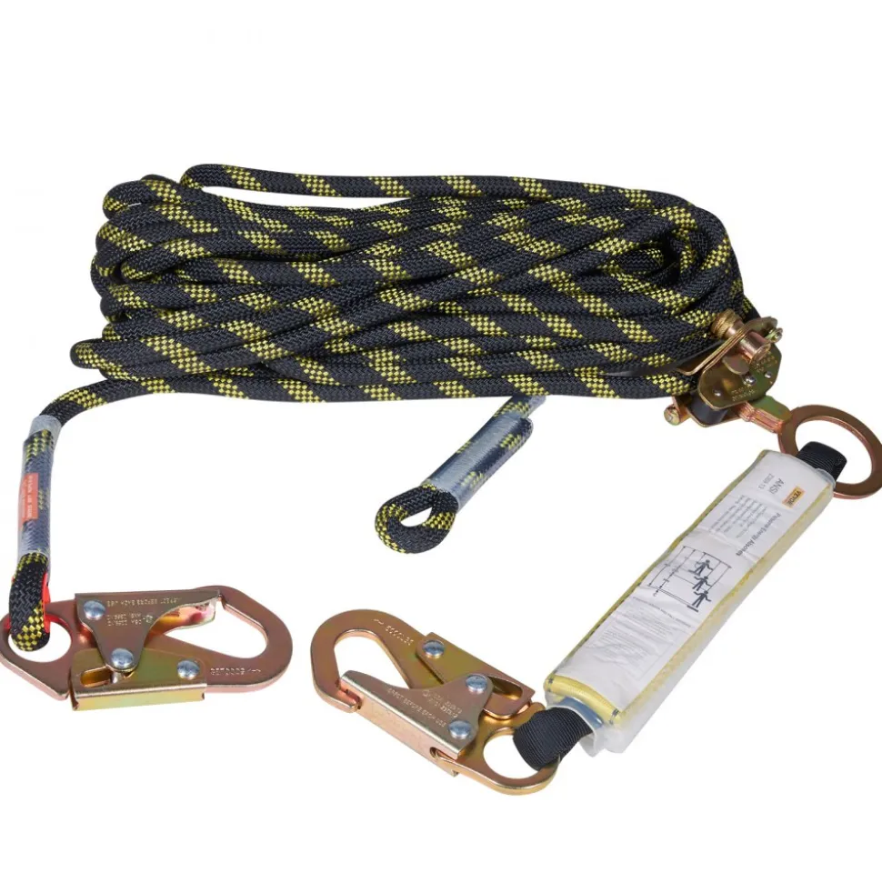 VEVOR Vertical Lifeline Assembly, 0.55'' x 50' Fall Protection Rope with 30 KN Breaking Tension, Polyester Roofing Rope with Steel Snap Hooks, Rope Grab, and Shock Absorber, ANSI Compliant