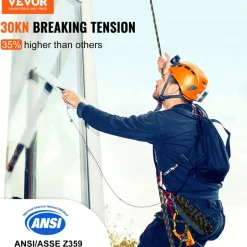 VEVOR Vertical Lifeline Assembly, 0.55'' x 50' Fall Protection Rope with 30 KN Breaking Tension, Polyester Roofing Rope with Steel Snap Hooks, Rope Grab, and Shock Absorber, ANSI Compliant