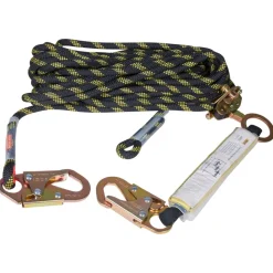 VEVOR Vertical Lifeline Assembly, 0.55'' x 100' Fall Protection Rope with 30 KN Breaking Tension, Polyester Roofing Rope with Steel Snap Hooks, Rope Grab, and Shock Absorber, ANSI Compliant