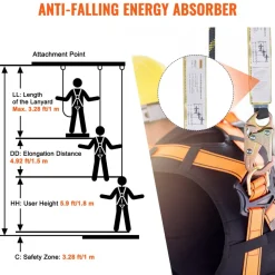 VEVOR Vertical Lifeline Assembly, 0.55'' x 100' Fall Protection Rope with 30 KN Breaking Tension, Polyester Roofing Rope with Steel Snap Hooks, Rope Grab, and Shock Absorber, ANSI Compliant