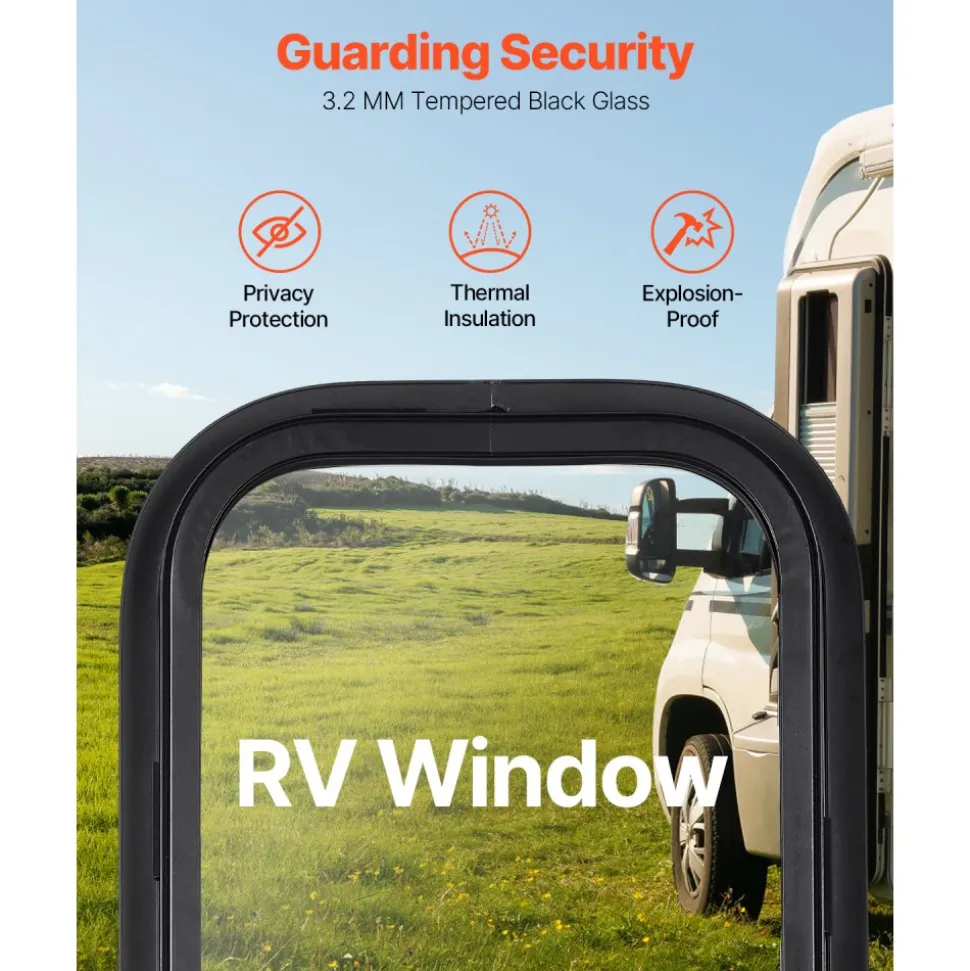 VEVOR Vertical RV Window, 12" W x 24" H Tinted Sliding RV Window with Net Screen & Trim Ring, Fit 15/16" - 1 3/4" Thickness Wall, RV Window Replacement for Teardrop Cargo Trailer Camper, DOT Approved