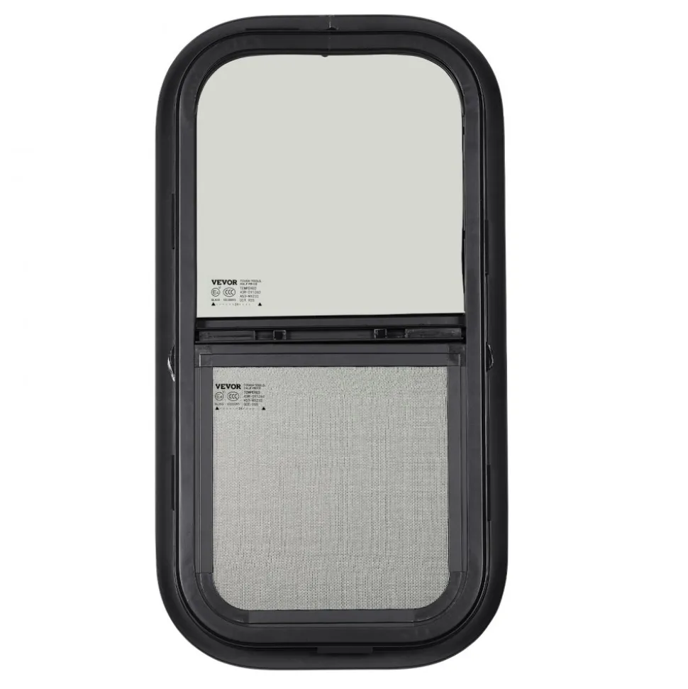 VEVOR Vertical RV Window, 12" W x 24" H Tinted Sliding RV Window with Net Screen & Trim Ring, Fit 15/16" - 1 3/4" Thickness Wall, RV Window Replacement for Teardrop Cargo Trailer Camper, DOT Approved