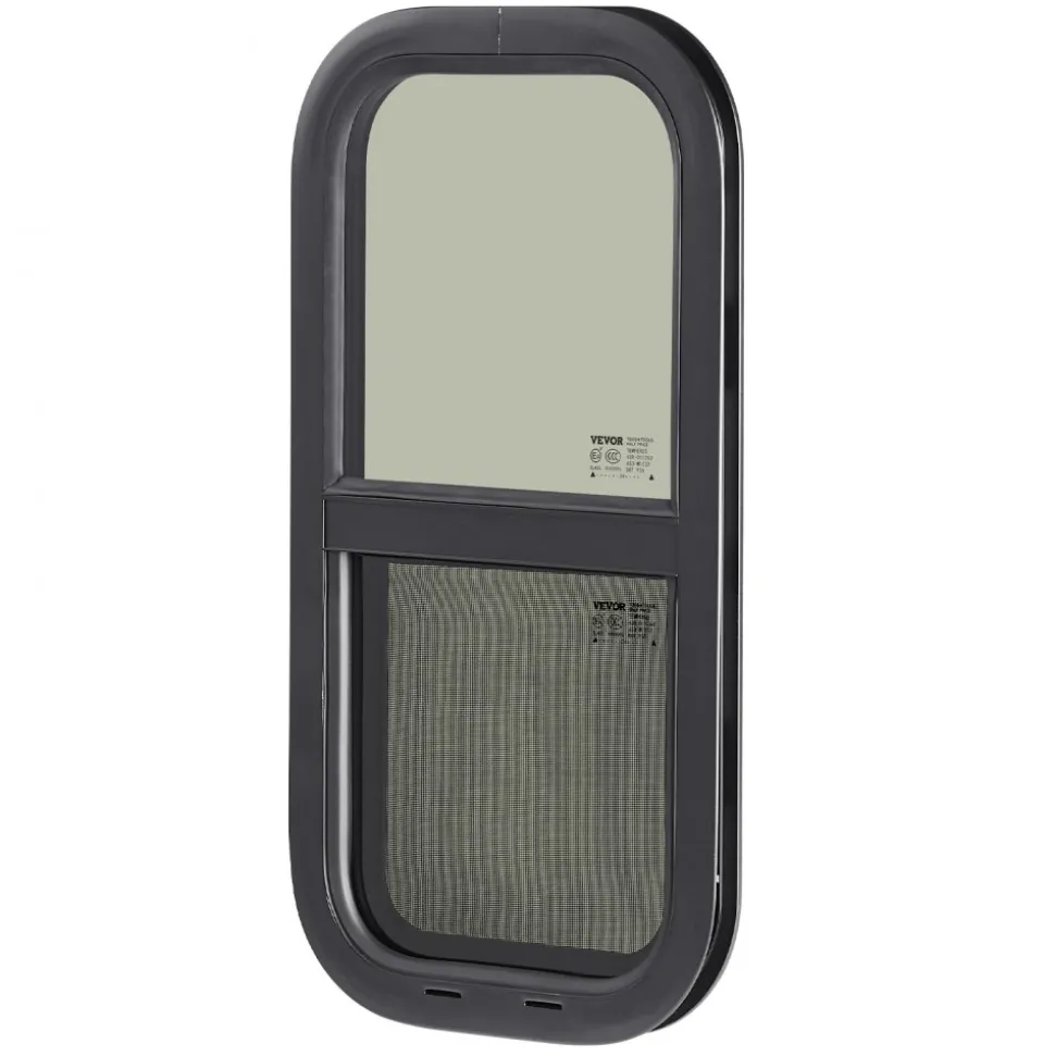 VEVOR Vertical RV Window, 12" W x 24" H Tinted Sliding RV Window with Net Screen & Trim Ring, Fit 15/16" - 1 3/4" Thickness Wall, RV Window Replacement for Teardrop Cargo Trailer Camper, DOT Approved