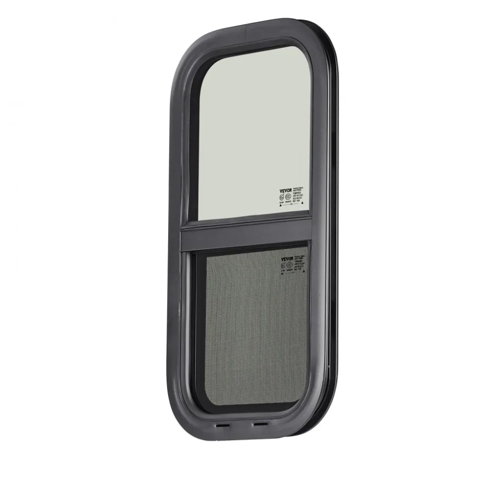 VEVOR Vertical RV Window, 12" W x 24" H Tinted Sliding RV Window with Net Screen & Trim Ring, Fit 15/16" - 1 3/4" Thickness Wall, RV Window Replacement for Teardrop Cargo Trailer Camper, DOT Approved