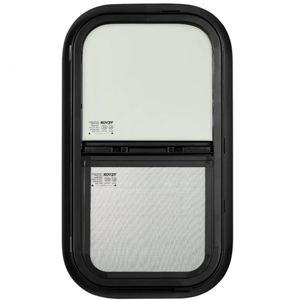 VEVOR Vertical RV Window, 12" W x 22" H Tinted Sliding RV Window with Net Screen & Trim Ring, Fit 15/16" - 1 3/4" Thickness Wall, RV Window Replacement for Teardrop Cargo Trailer Camper, DOT Approved