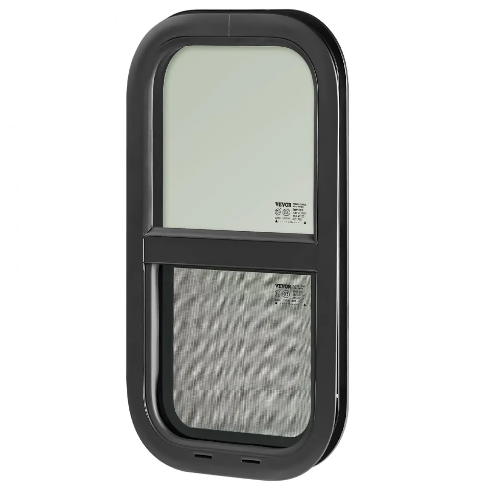 VEVOR Vertical RV Window, 12" W x 22" H Tinted Sliding RV Window with Net Screen & Trim Ring, Fit 15/16" - 1 3/4" Thickness Wall, RV Window Replacement for Teardrop Cargo Trailer Camper, DOT Approved