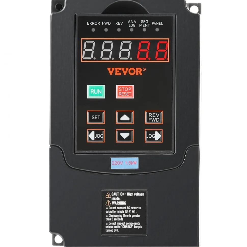 VEVOR VFD 2HP, 1.5KW, 7.5A, 1 or 3 Phase 220V Input to 3 Phase 220V Output Variable Frequency Drive, 40-60Hz Input, 0-400Hz Output VFD for Spindle Motor CNC Speed Control