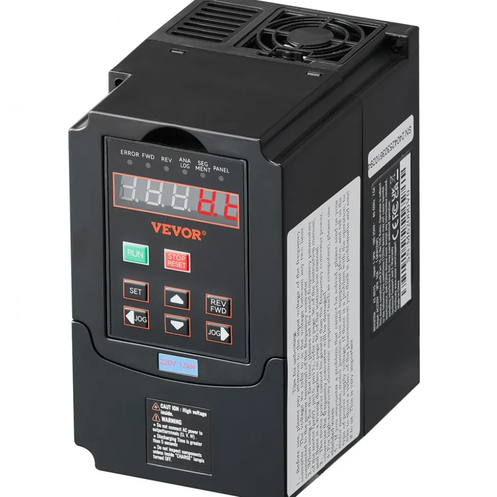 VEVOR VFD 2HP, 1.5KW, 7.5A, 1 or 3 Phase 220V Input to 3 Phase 220V Output Variable Frequency Drive, 40-60Hz Input, 0-400Hz Output VFD for Spindle Motor CNC Speed Control