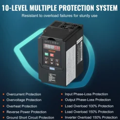 VEVOR VFD 2HP, 1.5KW, 7.5A, 1 or 3 Phase 220V Input to 3 Phase 220V Output Variable Frequency Drive, 40-60Hz Input, 0-400Hz Output VFD for Spindle Motor CNC Speed Control