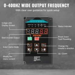 VEVOR VFD 2HP, 1.5KW, 7.5A, 1 or 3 Phase 220V Input to 3 Phase 220V Output Variable Frequency Drive, 40-60Hz Input, 0-400Hz Output VFD for Spindle Motor CNC Speed Control