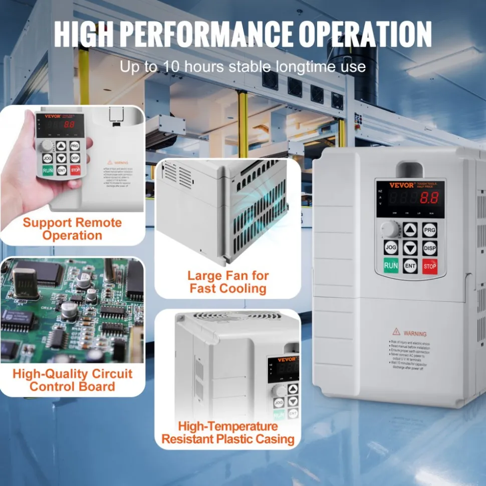 VEVOR VFD 7.5KW, 34A, 10HP Variable Frequency Drive for 3-Phase Motor Speed Control