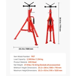 VEVOR V Head Pipe Stand Adjustable Height 28-52 Inch, Pipe Stands 2500 LB. Capacity, Folding Portable Pipe Stands 1/2 to 12 Inch Pipe Supporting, Steel Pipes Stand