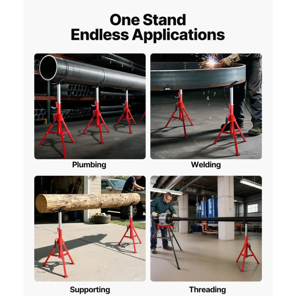 VEVOR V Head Pipe Stand Adjustable Height 28-52 Inch, Pipe Stands 2500 LB. Capacity, Folding Portable Pipe Stands 1/2 to 12 Inch Pipe Supporting, Steel Pipes Stand