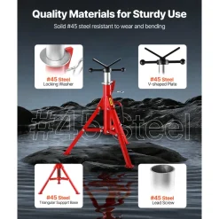 VEVOR V Head Pipe Stand 1/8-12 inch Capacity, 24-42 inch Adjustable Height, 2500 lbs Load Capacity Pipe Stands, Portable Folding Support Stands for Piping Applications