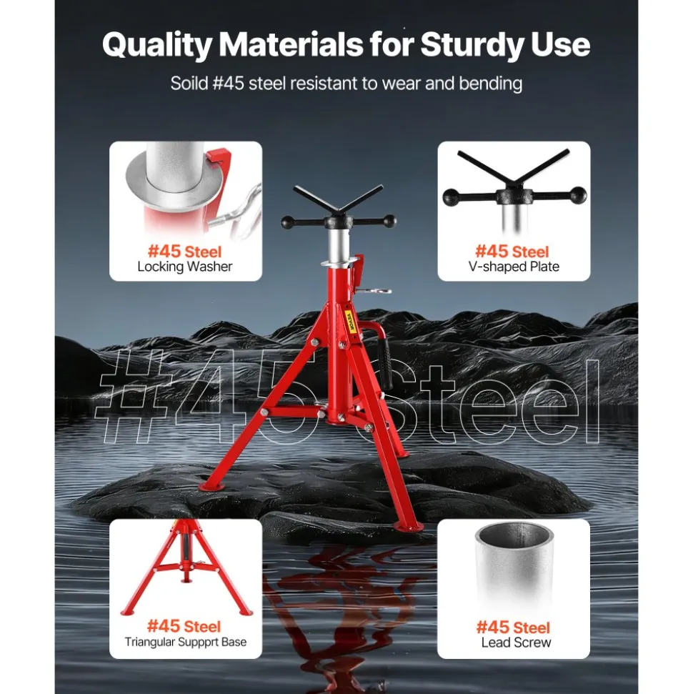 VEVOR V Head Pipe Stand 1/8-12 inch Capacity, 24-42 inch Adjustable Height, 2500 lbs Load Capacity Pipe Stands, Portable Folding Support Stands for Piping Applications