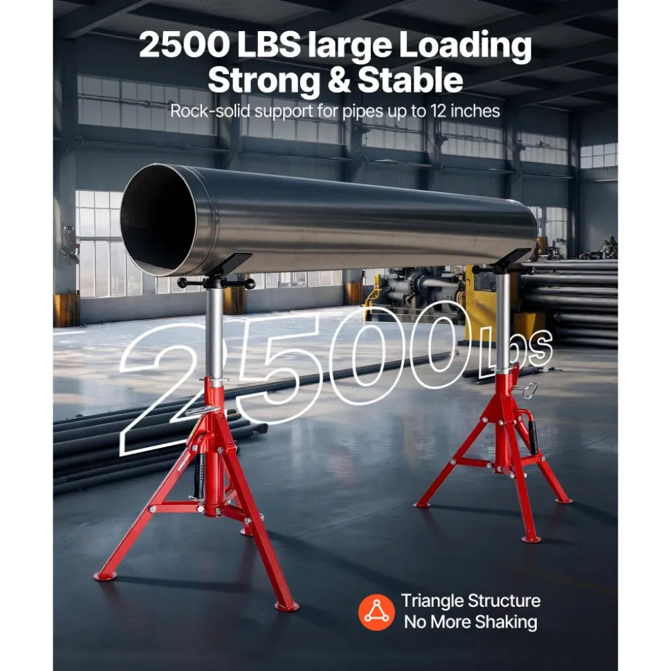 VEVOR V Head Pipe Stand 1/8-12 inch Capacity, 24-42 inch Adjustable Height, 2500 lbs Load Capacity Pipe Stands, Portable Folding Support Stands for Piping Applications