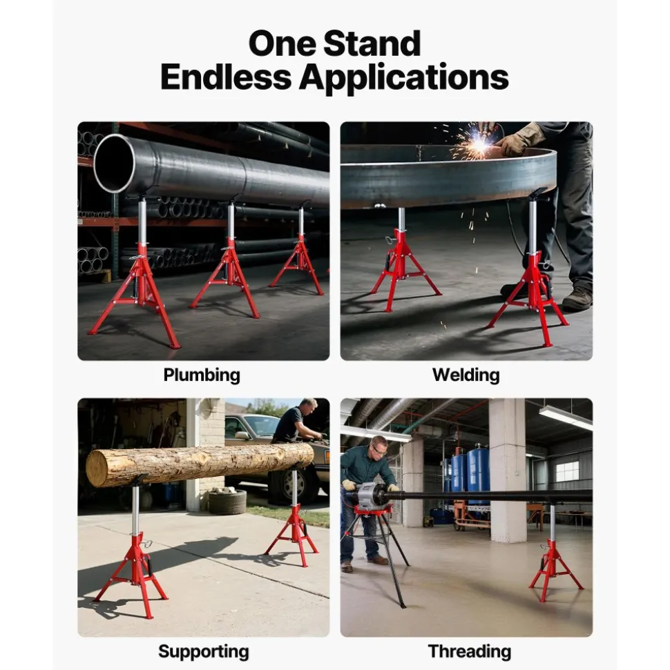 VEVOR V Head Pipe Stand 1/8-12 inch Capacity, 24-42 inch Adjustable Height, 2500 lbs Load Capacity Pipe Stands, Portable Folding Support Stands for Piping Applications