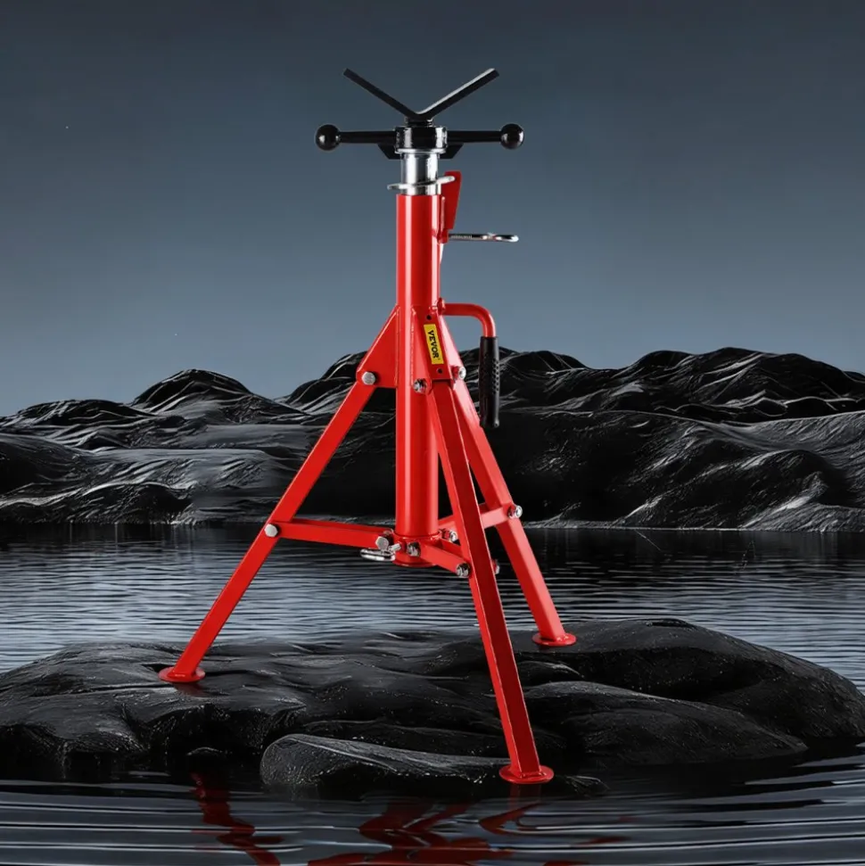 VEVOR V Head Pipe Stand 1/8-12 inch Capacity, Adjustable Height 28-52 inch, Pipe Stands 2500 lbs Load Capacity, Portable Folding Pipe Stands, Carbon Steel Body More Durable