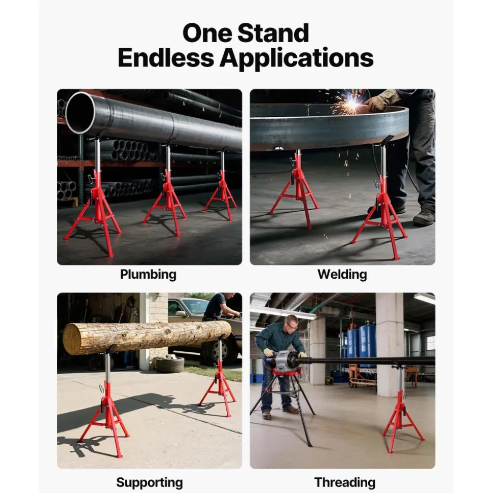 VEVOR V Head Pipe Stand 1/8-12 inch Capacity, Adjustable Height 28-52 inch, Pipe Stands 2500 lbs Load Capacity, Portable Folding Pipe Stands, Carbon Steel Body More Durable