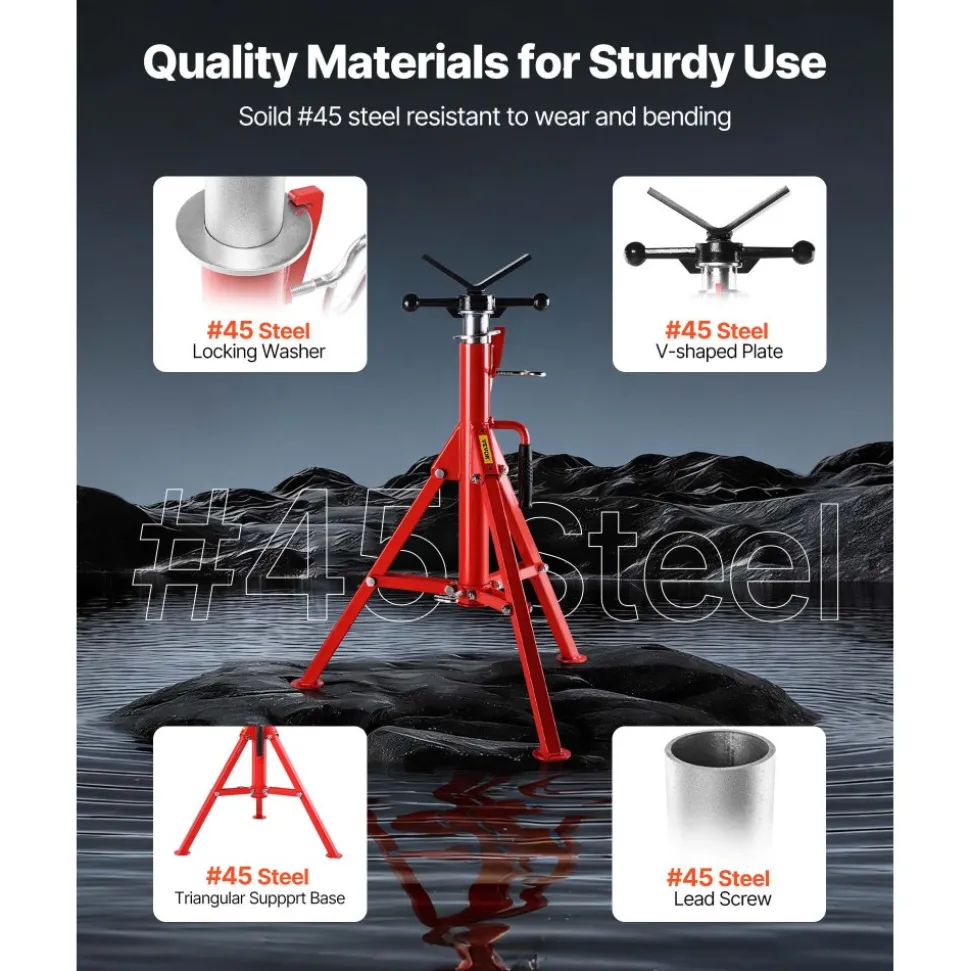 VEVOR V Head Pipe Stand 1/8-12 inch Capacity, Adjustable Height 28-52 inch, Pipe Stands 2500 lbs Load Capacity, Portable Folding Pipe Stands, Carbon Steel Body More Durable