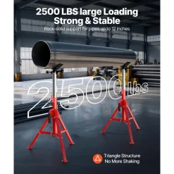 VEVOR V Head Pipe Stand 1/8-12 inch Capacity, Adjustable Height 28-52 inch, Pipe Stands 2500 lbs Load Capacity, Portable Folding Pipe Stands, Carbon Steel Body More Durable