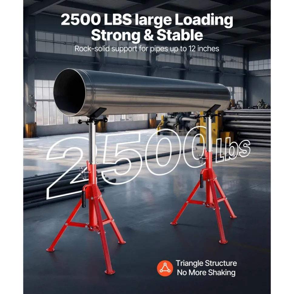 VEVOR V Head Pipe Stand 1/8-12 inch Capacity, Adjustable Height 28-52 inch, Pipe Stands 2500 lbs Load Capacity, Portable Folding Pipe Stands, Carbon Steel Body More Durable