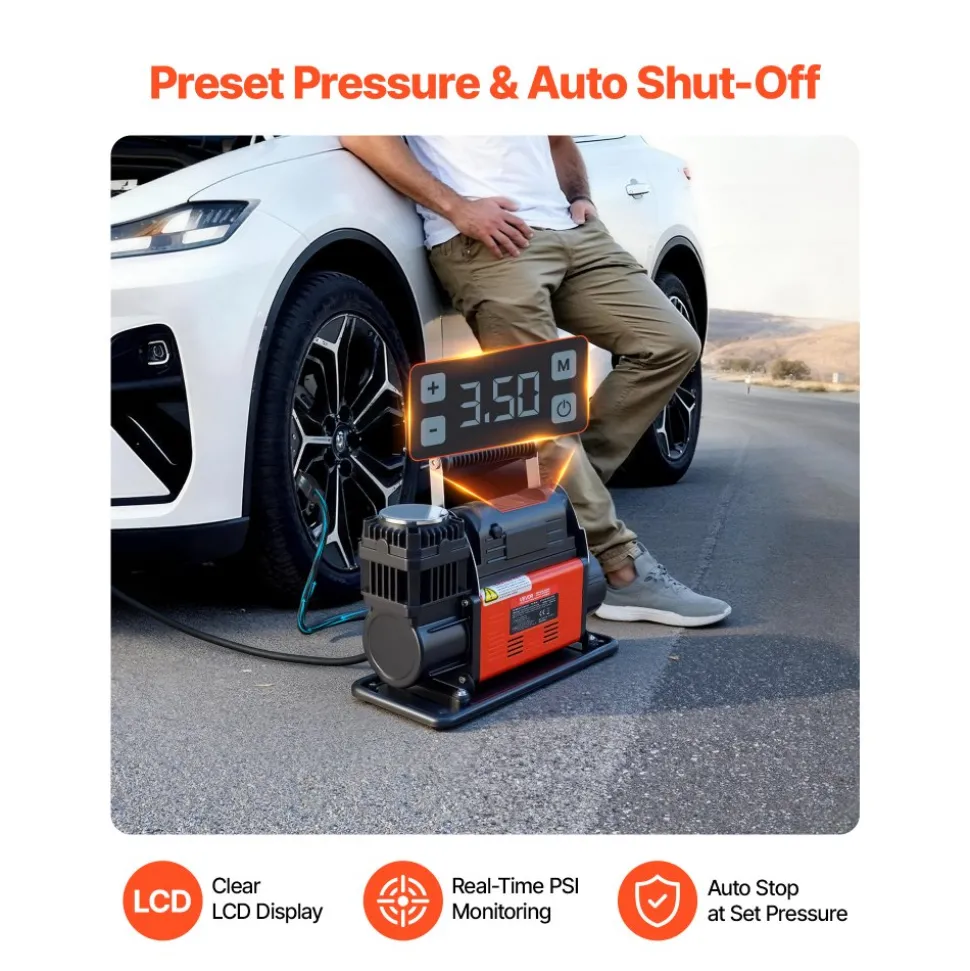 VEVOR 12V Heavy Duty Air Compressor, Auto-Stop Portable Tire Inflator with LCD Digital Display, 7.14 CFM 150PSI Offroad Air Pump with Adapters for Trucks Car SUV 4 x 4 Vehicle RV