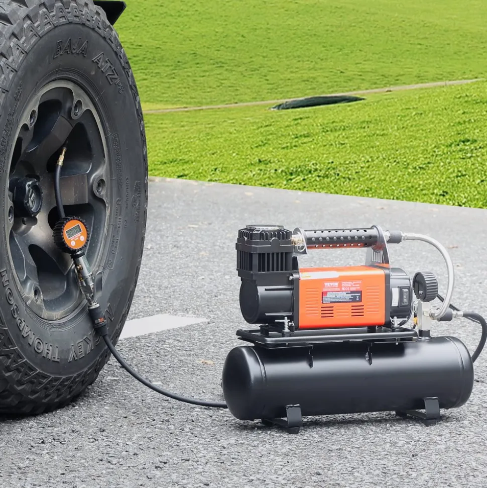 VEVOR 12V Heavy Duty Air Compressor with 6L Tank Kit, 6.35 CFM Portable Tire Inflator, 150PSI Offroad Air Compressor with Digital Pressure Gauge Tire Inflator for Trucks Car SUV 4 x 4 Vehicle RV