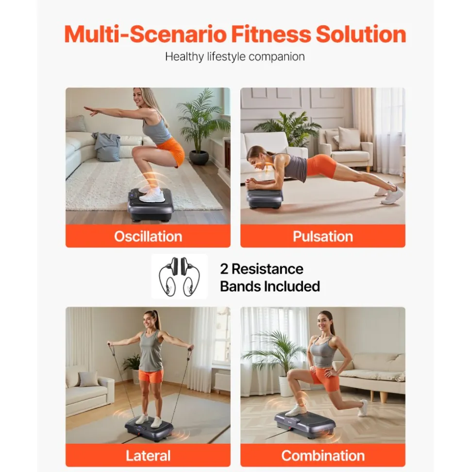 VEVOR Vibration Plate Exercise Machine, Full Body Vibrating Platform for Lymphatic Drainage and Weight Loss, Home Workout Fitness Equipment with 2 Resistance Bands, Body Shaker for Women Men, Black