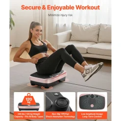 VEVOR Vibration Plate Exercise Machine, Whole Body Shaker with Magnetic Acupoints for Lymphatic Drainage and Weight Loss, Home Workout Gym Fitness Equipment with 2 Resistance Bands for Women Men, Pink