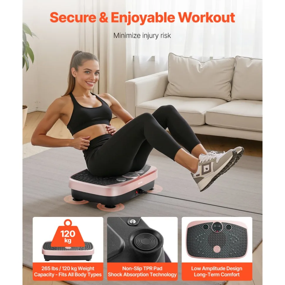 VEVOR Vibration Plate Exercise Machine, Whole Body Shaker with Magnetic Acupoints for Lymphatic Drainage and Weight Loss, Home Workout Gym Fitness Equipment with 2 Resistance Bands for Women Men, Pink