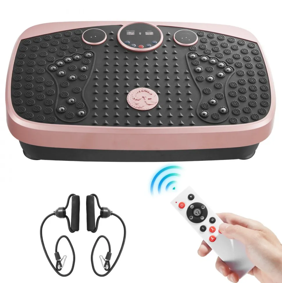 VEVOR Vibration Plate Exercise Machine, Whole Body Shaker with Magnetic Acupoints for Lymphatic Drainage and Weight Loss, Home Workout Gym Fitness Equipment with 2 Resistance Bands for Women Men, Pink