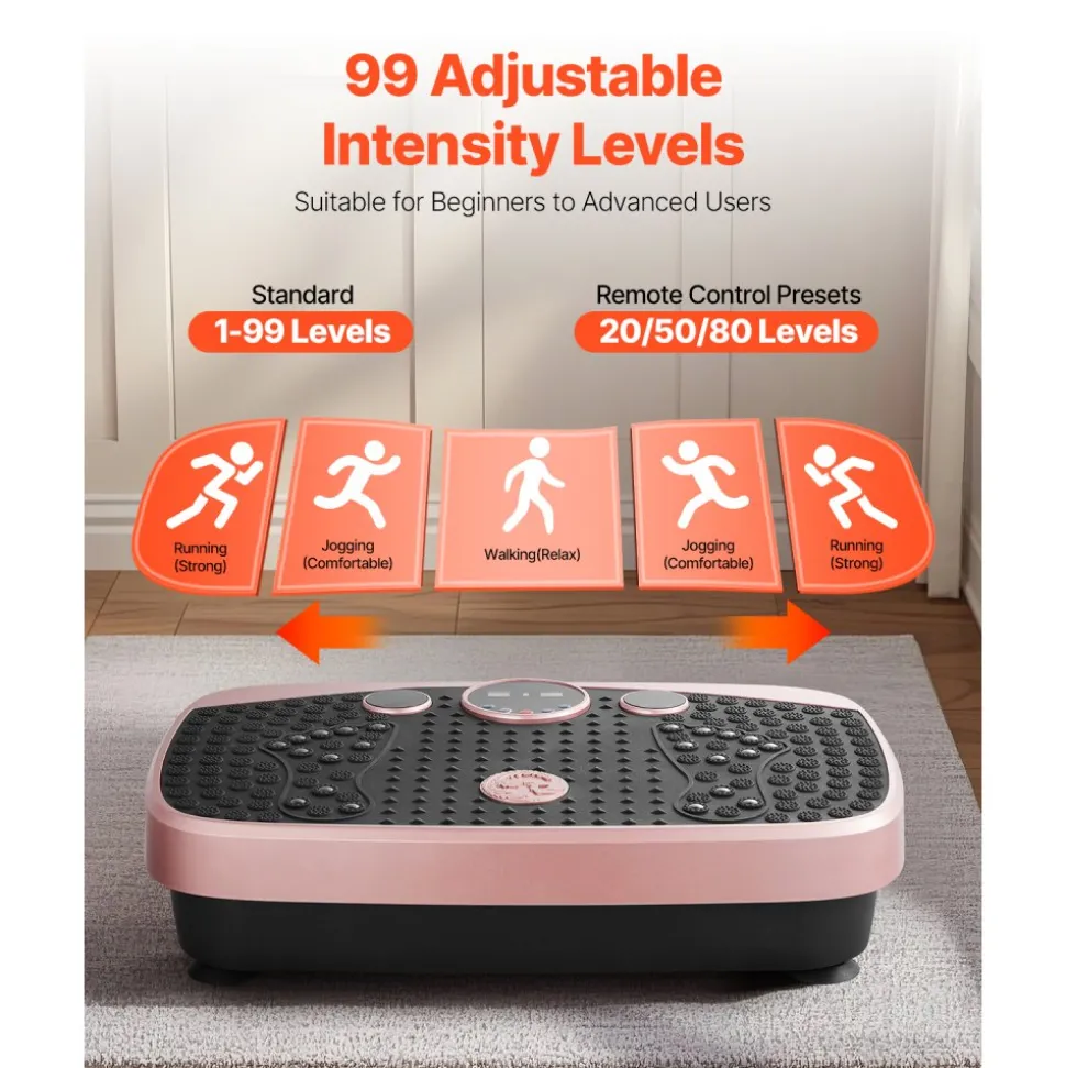 VEVOR Vibration Plate Exercise Machine, Whole Body Shaker with Magnetic Acupoints for Lymphatic Drainage and Weight Loss, Home Workout Gym Fitness Equipment with 2 Resistance Bands for Women Men, Pink