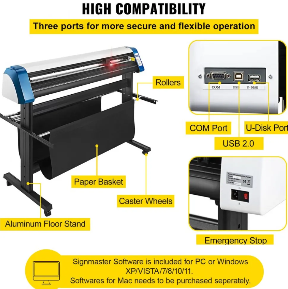 VEVOR Vinyl Cutter 53 Inch Vinyl Cutter Machine Semi-Automatic DIY Vinyl Printer Cutter Machine Manual Positioning Sign Cutting with Floor Stand Signmaster Software