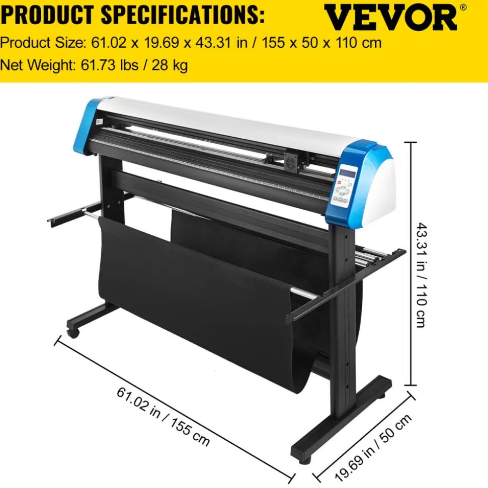 VEVOR Vinyl Cutter 53 Inch Vinyl Cutter Machine Semi-Automatic DIY Vinyl Printer Cutter Machine Manual Positioning Sign Cutting with Floor Stand Signmaster Software