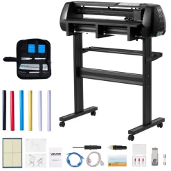 VEVOR Vinyl Cutter Machine, 28 inch Max Feed Width, Dual Blades, Adjustable Force and Speed, LED Display, Vinyl Plotter Cutter Printer Bundle with Sticker Sheets, Transfer Film, Signmaster Software