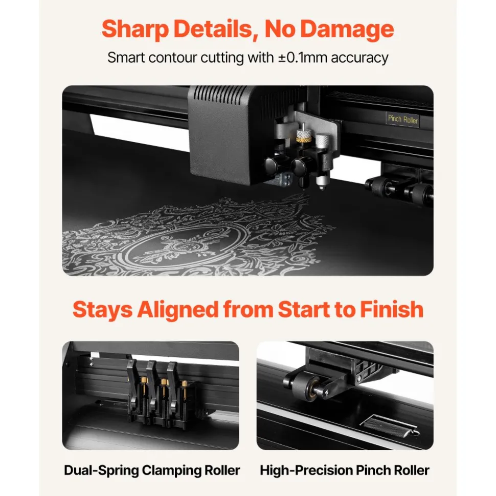 VEVOR Vinyl Cutter Machine, 28 inch Max Feed Width, Dual Blades, Adjustable Force and Speed, LED Display, Vinyl Plotter Cutter Printer Bundle with Sticker Sheets, Transfer Film, Signmaster Software