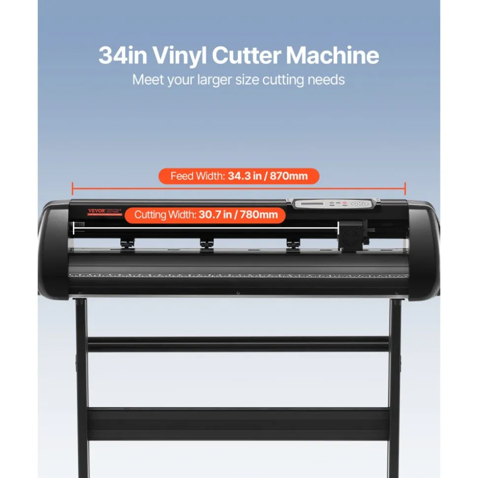 VEVOR Vinyl Cutter Machine, 34in Offline Bluetooth Cutting Plotter Machine, 400in/10m Steel Roller Shaft Adjustable Speed Force, SignMaster Software Tool DIY Craft Kit for Sign Making Windows & Mobile