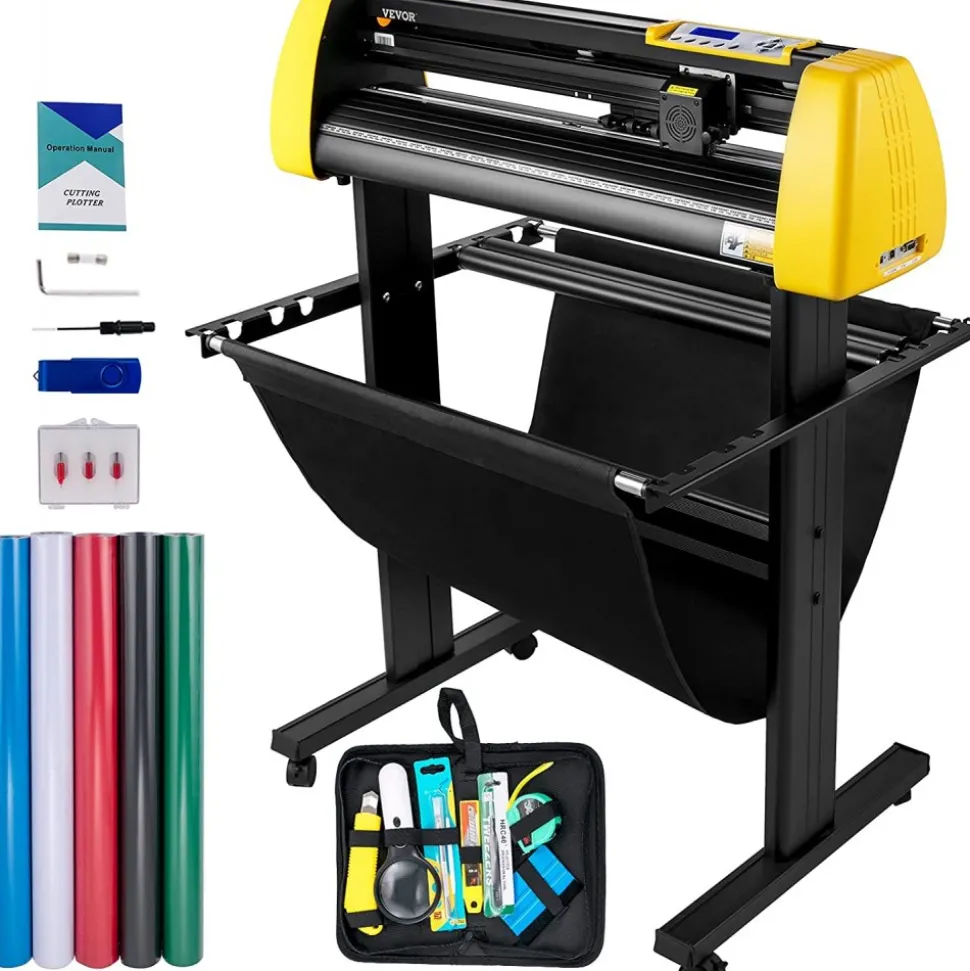 VEVOR Vinyl Cutter Machine, 34 in / 870 mm Max Paper Feed Cutting Plotter, Automatic Camera Contour Cutting LCD Screen Printer with Stand Adjustable Force and Speed for Sign Making Plotter Cutter
