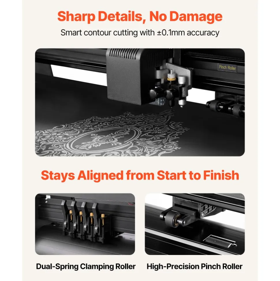 VEVOR Vinyl Cutter Machine, 34 inch Max Feed Width, Dual Blades, Adjustable Force and Speed, LED Display, Vinyl Plotter Cutter Printer Bundle with Sticker Sheets, Transfer Film, Signmaster Software