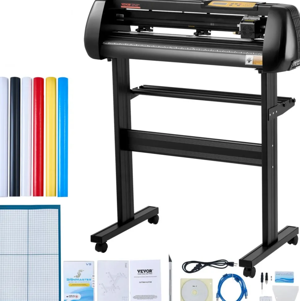 VEVOR Vinyl Cutter Machine, Upgraded 28 Inch Paper Feed Cutting Plotter Bundle, Adjustable Force & Speed Vinyl Printer with Powerful Stepper Motors, Signmaster Software Compatible with Windows System