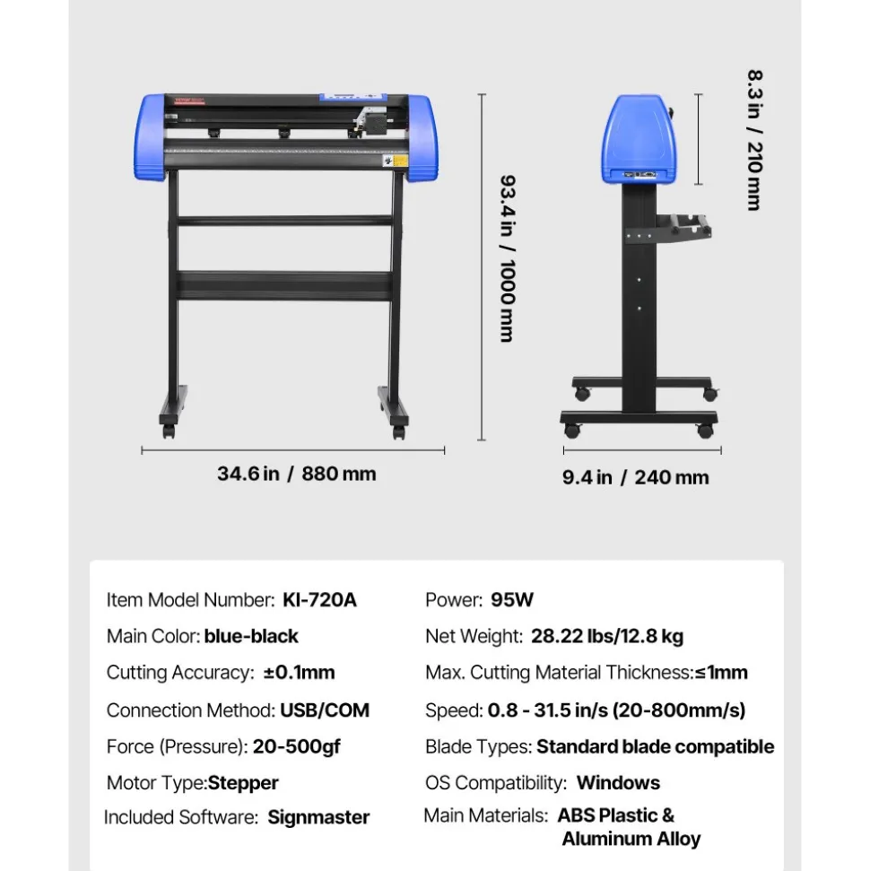 VEVOR Vinyl Cutter, 28" Vinyl Cutter Machine with 20 Blades, Maximum Paper Feed 720mm Vinyl Plotter Cutter Machine with Sturdy Floor Stand Adjustable Force and Speed for Sign Making